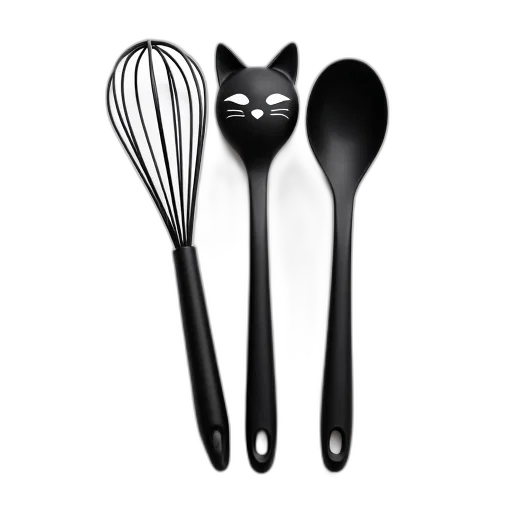 food, black, white, cat-shaped, kitchen, utensil, set, whisk transparent PNG cut-out