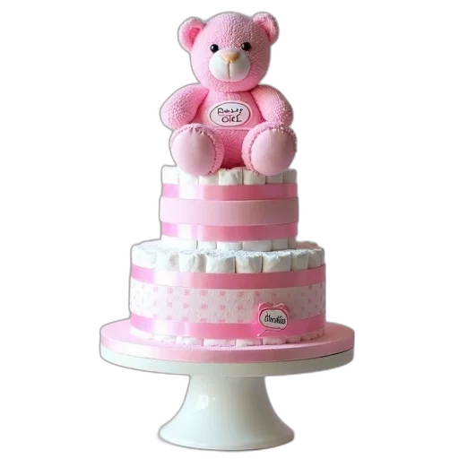 3d render, pink, teddy, bear, baby, girl, sign, chest transparent PNG cut-out