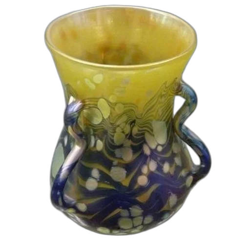 photorealistic, 3d render, colorful, glass, vase, blue, handles, swirls transparent PNG cut-out