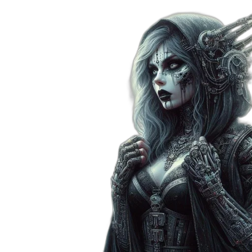 fantasy art, concept art, comic book art, photorealistic, dark, blue, dystopian, portrait transparent PNG cut-out