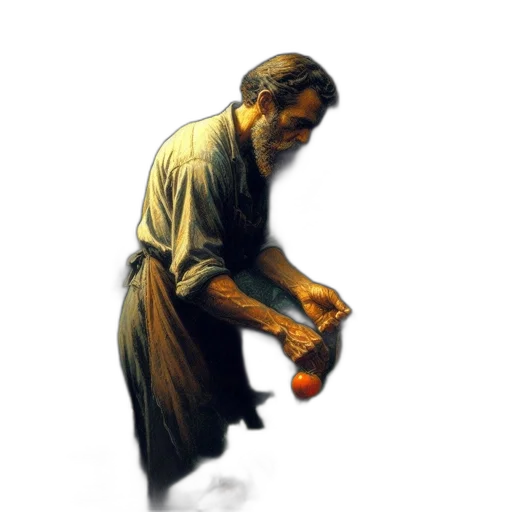 food, photorealistic, oil painting, concept art, watercolor, elderly, man, tends transparent PNG cut-out