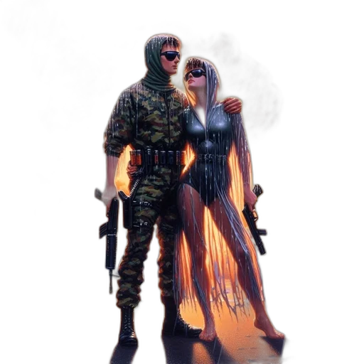 weapon, concept art, pixel art, comic book art, cyberpunk, fog, fire, underwater transparent PNG cut-out