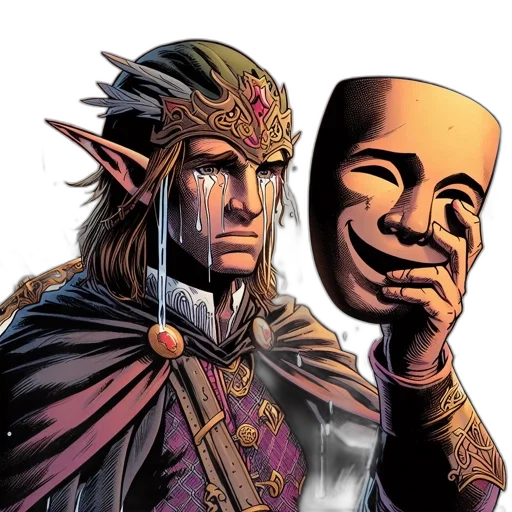mask, face, staff, concept art, comic book art, fantasy art, elfin, figure transparent PNG cut-out