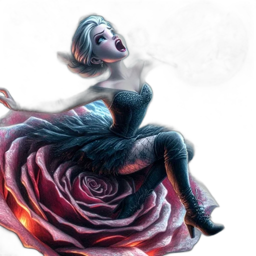dress, flower, concept art, fantasy art, comic book art, photorealistic, fire, dark transparent PNG cut-out