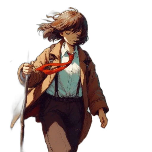 jacket, staff, weapon, mask, concept art, pixel art, watercolor, anime transparent PNG cut-out