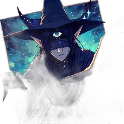 mask, hat, staff, dragon, fantasy art, concept art, anime, watercolor transparent PNG cut-out