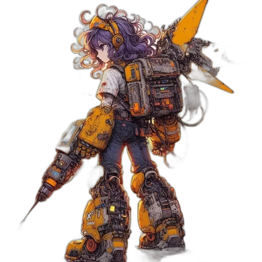 robot, weapon, concept art, fantasy art, pixel art, cyberpunk, golden, barren transparent PNG cut-out