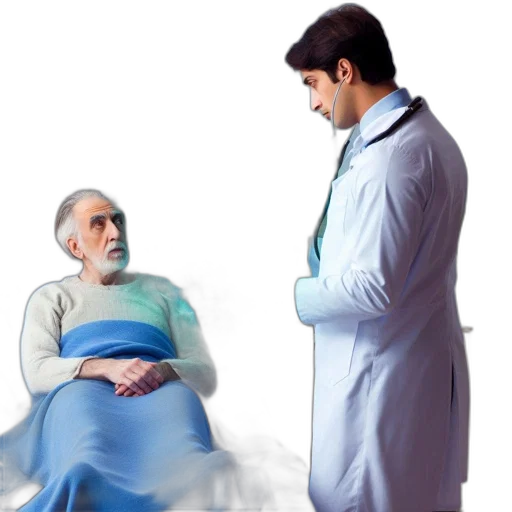 staff, fog, elderly, man, reclines, lit, hospital, room transparent PNG cut-out