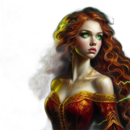 dress, fantasy art, photorealistic, concept art, comic book art, fire, golden, red transparent PNG cut-out