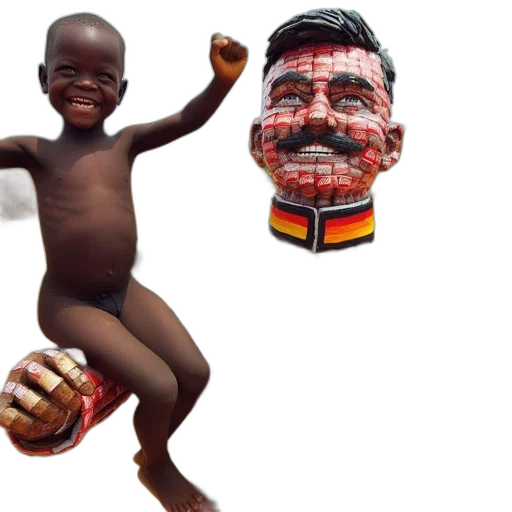 mask, child, joyfully, raises, their, arms, coca-cola, sculpture transparent PNG cut-out