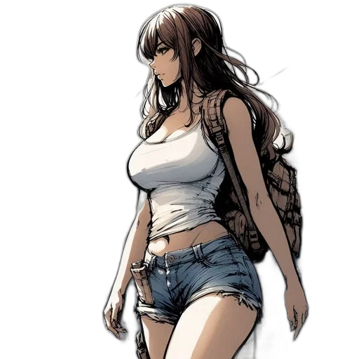 dress, weapon, comic book art, concept art, cartoon, anime, monochrome, earth tones transparent PNG cut-out