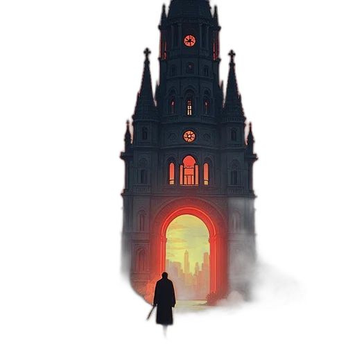 building, sword, concept art, fantasy art, pixel art, watercolor, fog, fire transparent PNG cut-out
