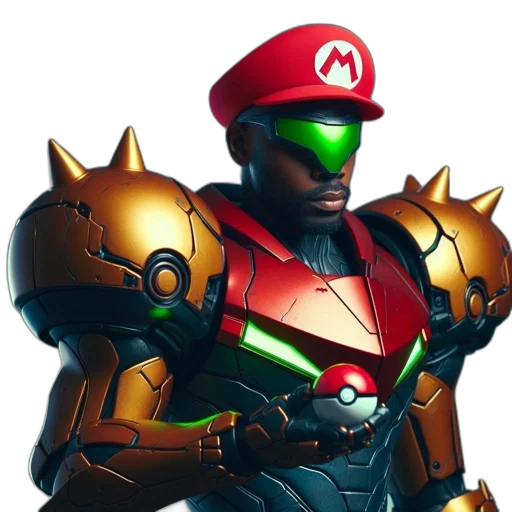 weapon, robot, mask, staff, concept art, pixel art, 3d render, comic book art transparent PNG cut-out