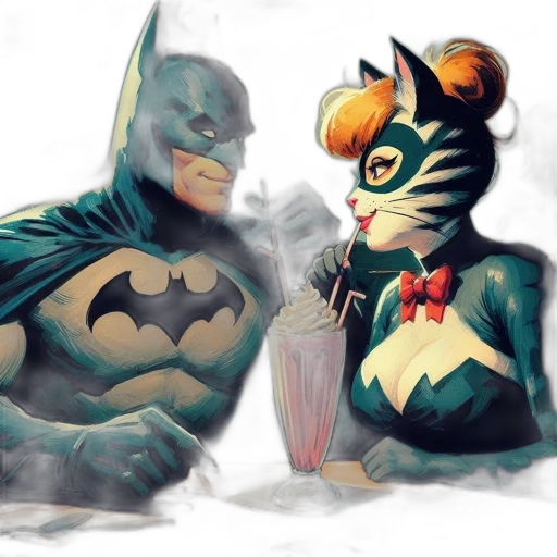 comic book art, concept art, fantasy art, watercolor, batman, feline, character, possibly transparent PNG cut-out