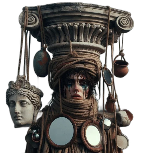 robot, face, dress, staff, concept art, fantasy art, 3d render, cyberpunk transparent PNG cut-out