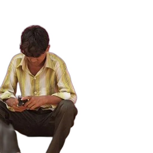 concept art, photorealistic, pencil sketch, young, man, striped, shirt, sits transparent PNG cut-out
