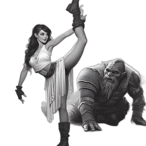 concept art, comic book art, fantasy art, pencil sketch, woman, flowing, hair, performs transparent PNG cut-out
