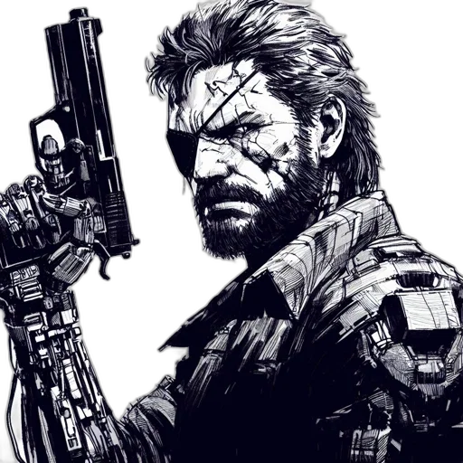 weapon, comic book art, concept art, cyberpunk, pixel art, intense, black, white transparent PNG cut-out