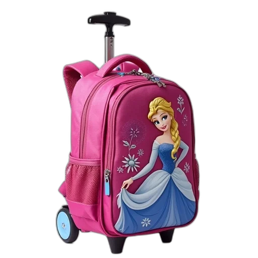 school, bag, wheels, princess transparent PNG cut-out