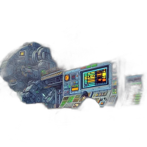 robot, weapon, staff, pixel art, concept art, cyberpunk, fantasy art, outer space transparent PNG cut-out