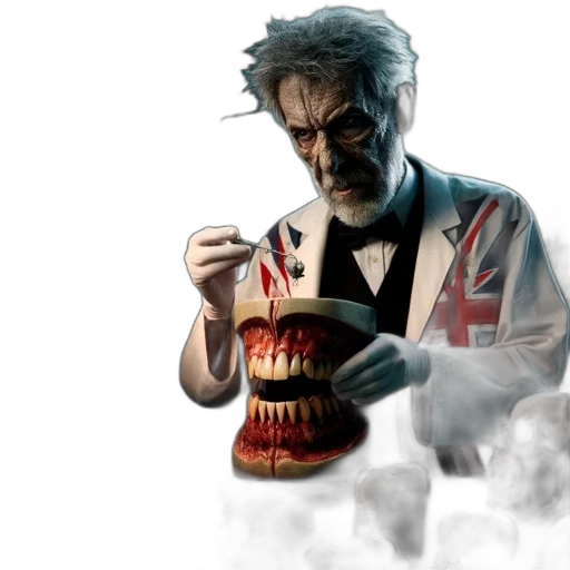 mask, concept art, comic book art, 3d render, older, man, lab, coat transparent PNG cut-out
