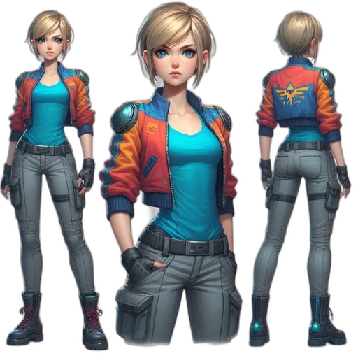 jacket, concept art, cyberpunk, comic book art, 3d render, colorful, neon, blue transparent PNG cut-out