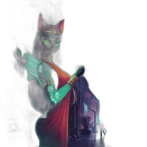 weapon, staff, mask, robot, concept art, fantasy art, cyberpunk, comic book art transparent PNG cut-out