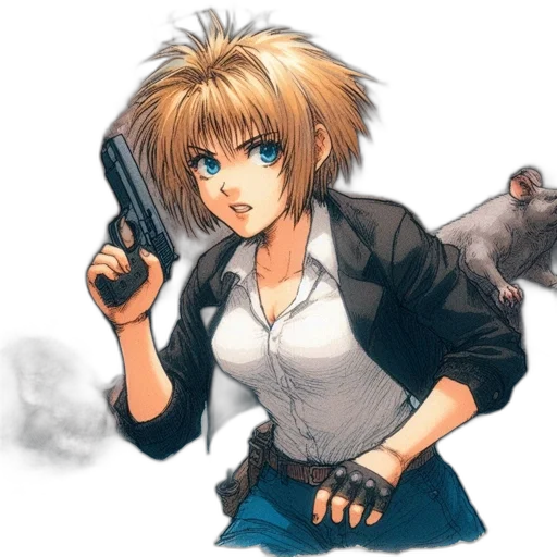 weapon, animal, staff, jacket, anime, concept art, cartoon, cyberpunk transparent PNG cut-out
