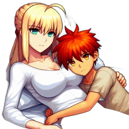 pixel art, anime, concept art, fantasy art, fire, two, animated, characters transparent PNG cut-out
