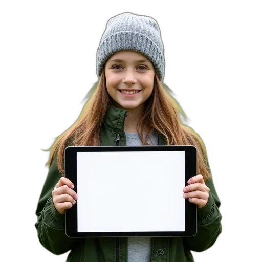 face, hat, jacket, photorealistic, 3d render, young, girl, long transparent PNG cut-out