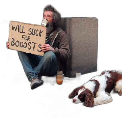 animal, furniture, concept art, man, beard, seemingly, homeless, sits transparent PNG cut-out