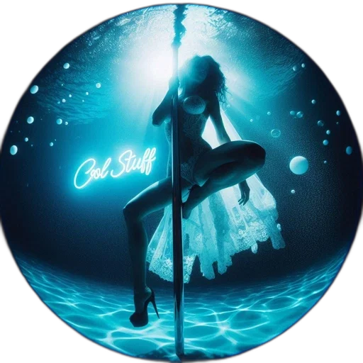 neon lights, underwater, scene, features, woman, white, dress, holding transparent PNG cut-out