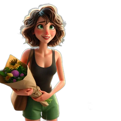 flower, dress, concept art, 3d render, cartoon, photorealistic, green, earth tones transparent PNG cut-out