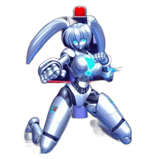 robot, weapon, staff, concept art, pixel art, 3d render, cyberpunk, blue transparent PNG cut-out