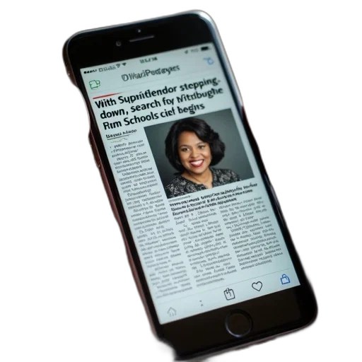 news, article, smartphone, screen, headline, superintendent, stepping, down transparent PNG cut-out