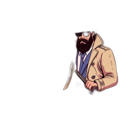 jacket, staff, hat, mask, pixel art, concept art, comic book art, anime transparent PNG cut-out