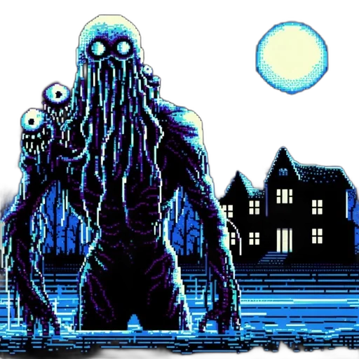 creature, animal, pixel art, concept art, comic book art, fantasy art, underwater, fog transparent PNG cut-out