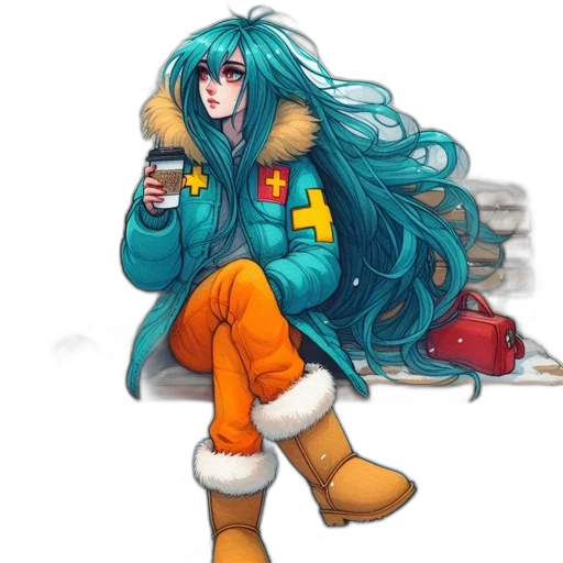 jacket, concept art, pixel art, anime, cyberpunk, snow, outer space, blue transparent PNG cut-out