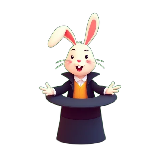 staff, cartoon, 3d render, concept art, pixel art, magician, rabbit, hat transparent PNG cut-out