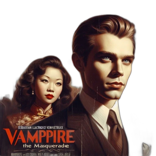 concept art, comic book art, photorealistic, poster, vampire, masquerade, featuring, two transparent PNG cut-out