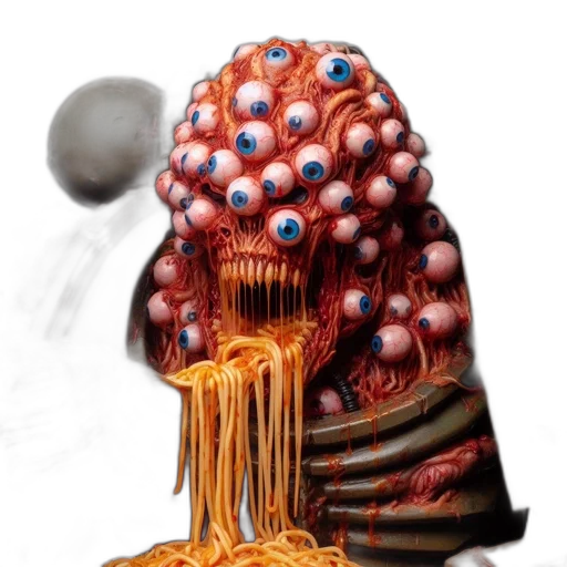 creature, robot, food, hair, concept art, 3d render, photorealistic, fantasy art transparent PNG cut-out