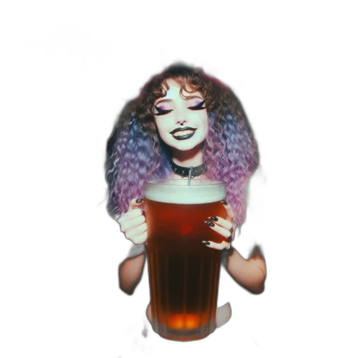 hair, bottle, crown, vaporwave, pixel art, concept art, 3d render, vibrant transparent PNG cut-out
