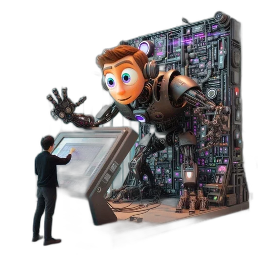 robot, creature, weapon, concept art, 3d render, cartoon, cyberpunk, outer space transparent PNG cut-out