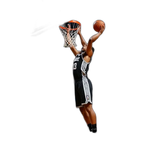 3d render, concept art, photorealistic, pixel art, basketball, player, mid-air, attempting transparent PNG cut-out