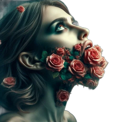 face, mask, flower, photorealistic, fantasy art, oil painting, comic book art, red transparent PNG cut-out