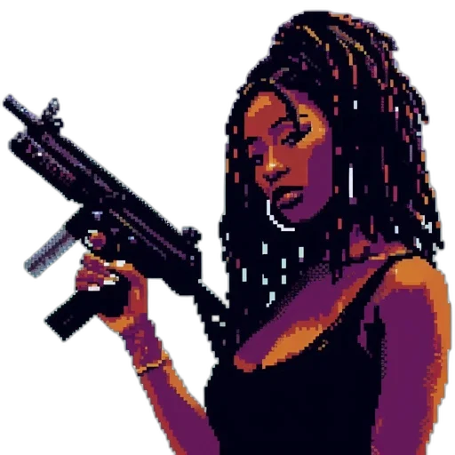 weapon, pixel art, comic book art, concept art, cyberpunk, neon lights, dark, red transparent PNG cut-out