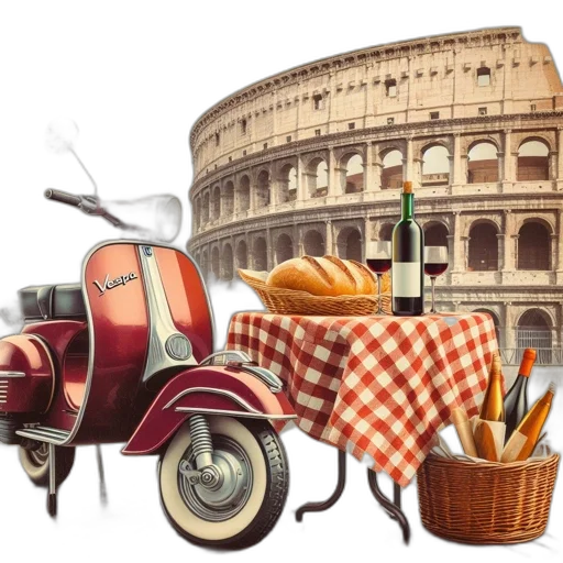 food, car, photorealistic, concept art, 3d render, fantasy art, city street, vintage transparent PNG cut-out