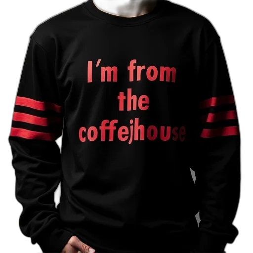 black, long, sleeve, shirt, words, coffeehouse, red, stripes transparent PNG cut-out