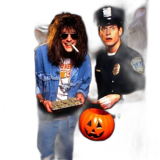 fire, halloween-themed, image, two, individuals, stand, side-by-side, one transparent PNG cut-out