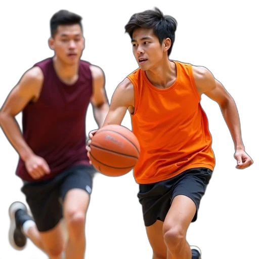 photorealistic, young, man, orange, jersey, another, maroon, uniform transparent PNG cut-out
